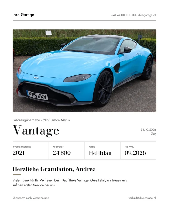 Customer handover template, Swiss edition, with MFK field.