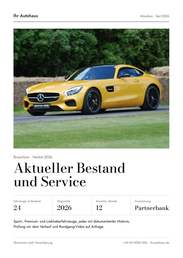A4 brochure cover template, German edition: Aktueller Bestand und Service.