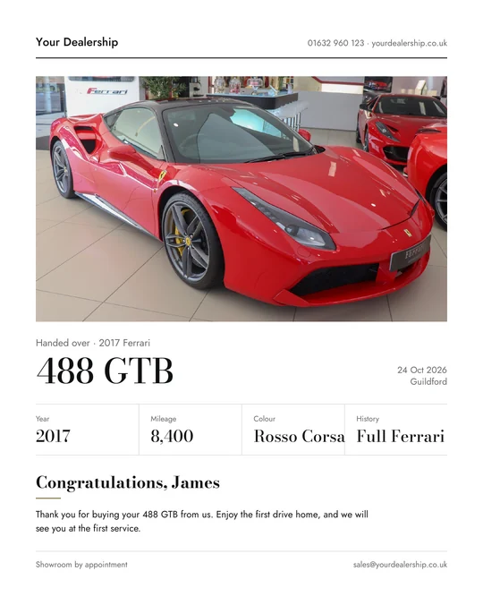 Customer handover template, United Kingdom edition.