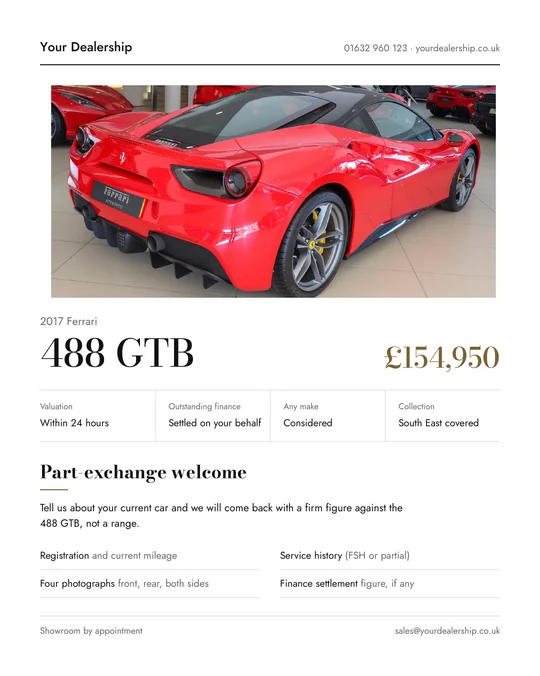 Part-exchange template, United Kingdom edition.